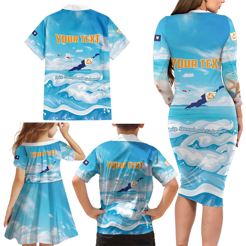 Personalized Anguilla Family Matching Long Sleeve Bodycon Dress and Hawaiian Shirt Three Orange Gold Natural Dolphins - Wonder Print Shop