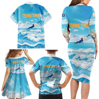 Personalized Anguilla Family Matching Long Sleeve Bodycon Dress and Hawaiian Shirt Three Orange Gold Natural Dolphins - Wonder Print Shop