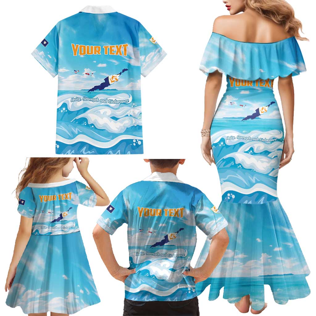 Personalized Anguilla Family Matching Mermaid Dress and Hawaiian Shirt Three Orange Gold Natural Dolphins - Wonder Print Shop