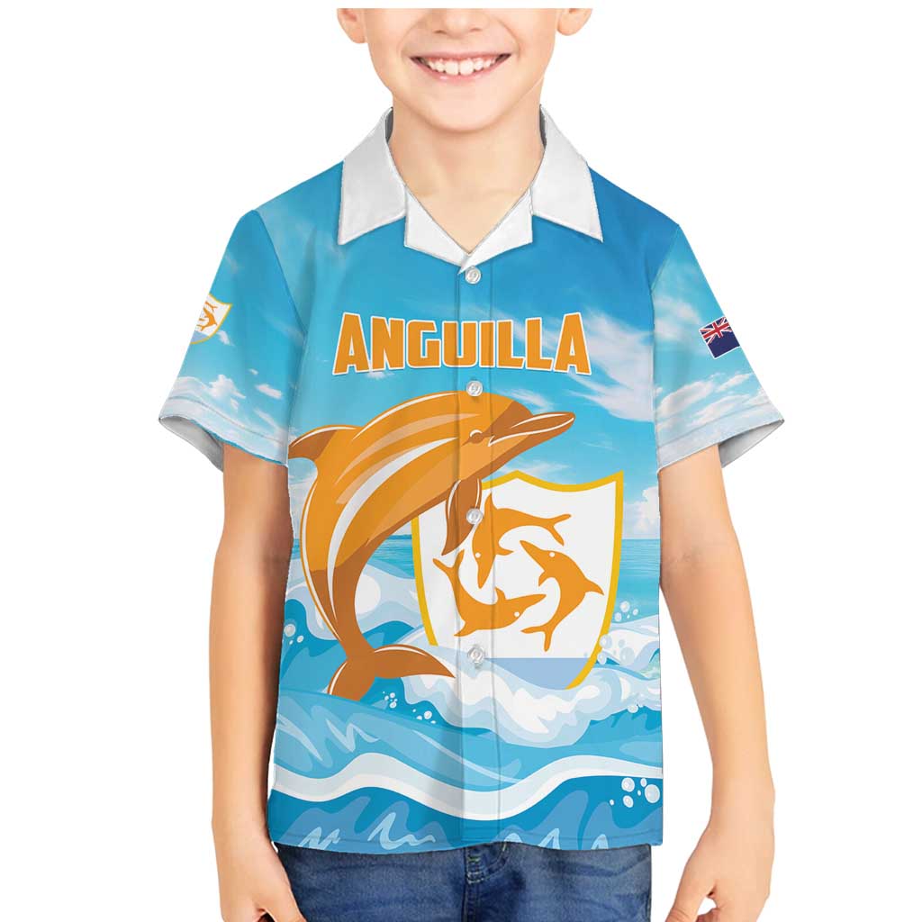 Personalized Anguilla Family Matching Mermaid Dress and Hawaiian Shirt Three Orange Gold Natural Dolphins - Wonder Print Shop