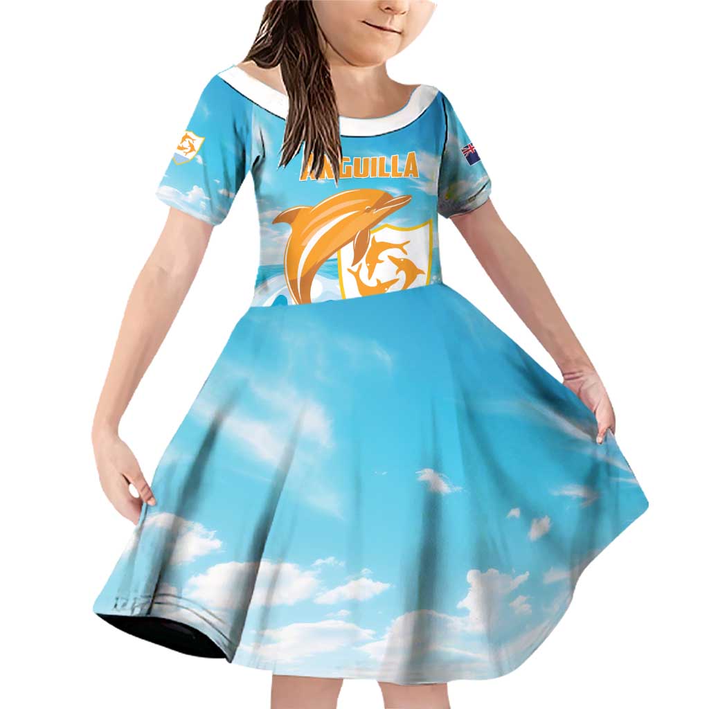 Personalized Anguilla Family Matching Off Shoulder Short Dress and Hawaiian Shirt Three Orange Gold Natural Dolphins - Wonder Print Shop
