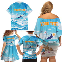 Personalized Anguilla Family Matching Off Shoulder Short Dress and Hawaiian Shirt Three Orange Gold Natural Dolphins - Wonder Print Shop
