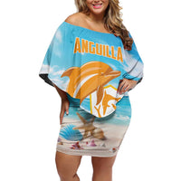 Personalized Anguilla Family Matching Off Shoulder Short Dress and Hawaiian Shirt Three Orange Gold Natural Dolphins - Wonder Print Shop