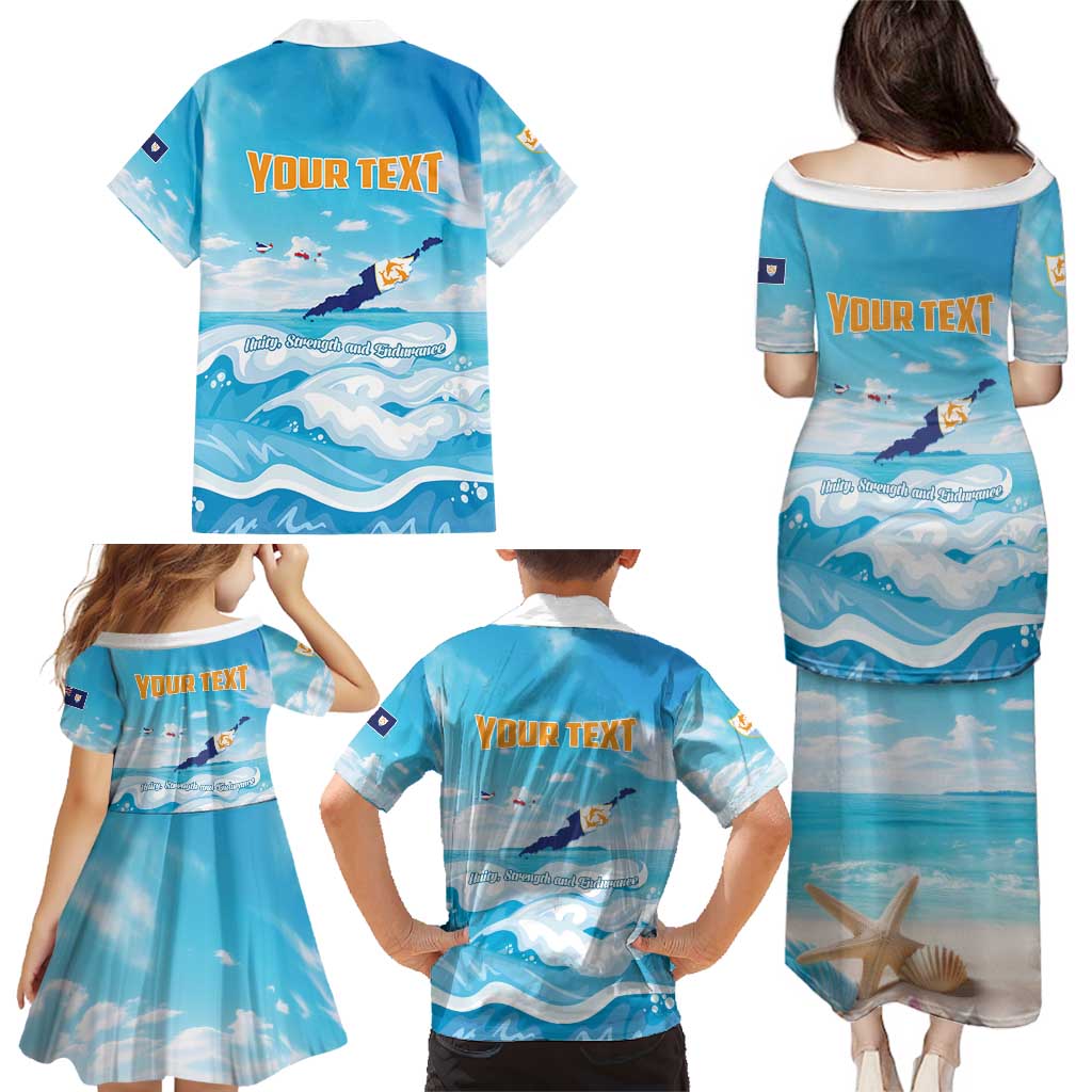 Personalized Anguilla Family Matching Puletasi and Hawaiian Shirt Three Orange Gold Natural Dolphins