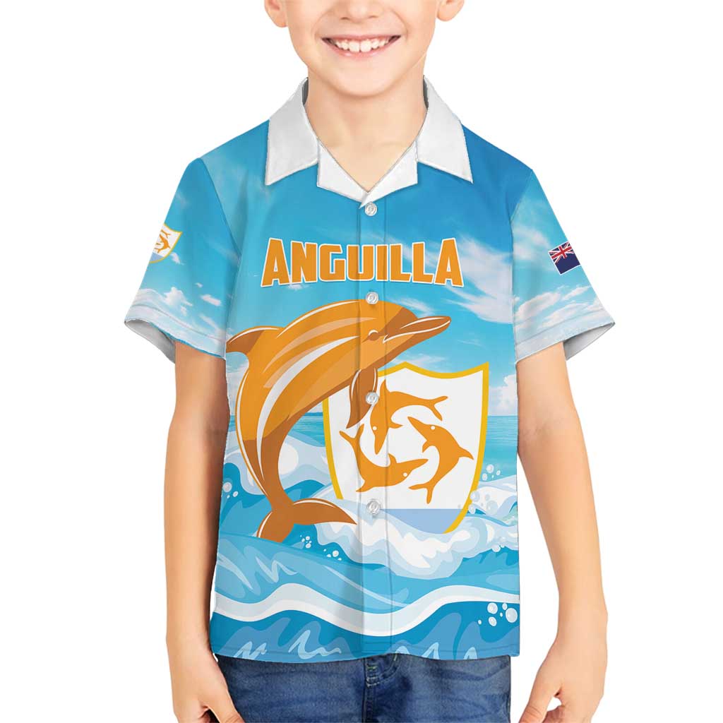 Personalized Anguilla Family Matching Puletasi and Hawaiian Shirt Three Orange Gold Natural Dolphins