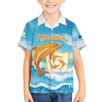 Personalized Anguilla Family Matching Puletasi and Hawaiian Shirt Three Orange Gold Natural Dolphins