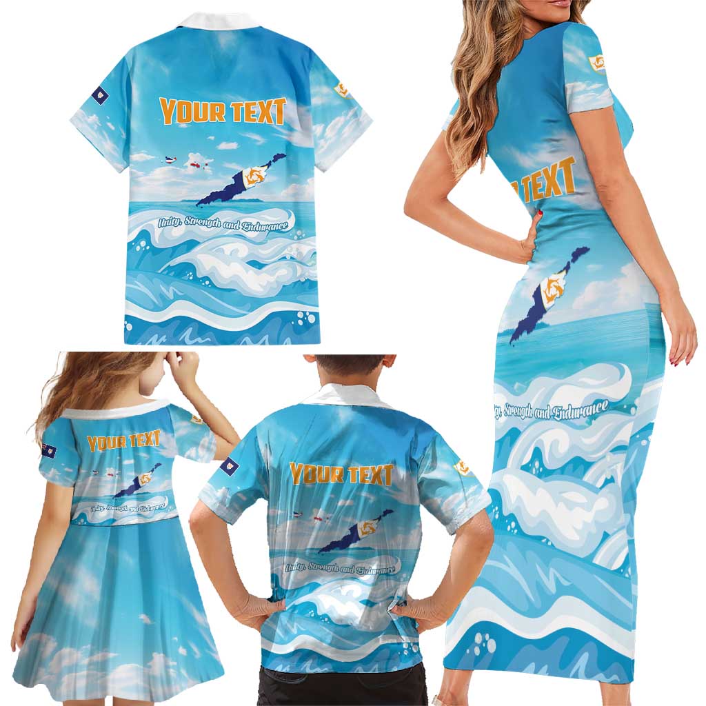 Personalized Anguilla Family Matching Short Sleeve Bodycon Dress and Hawaiian Shirt Three Orange Gold Natural Dolphins - Wonder Print Shop