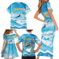 Personalized Anguilla Family Matching Short Sleeve Bodycon Dress and Hawaiian Shirt Three Orange Gold Natural Dolphins - Wonder Print Shop