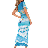 Personalized Anguilla Family Matching Short Sleeve Bodycon Dress and Hawaiian Shirt Three Orange Gold Natural Dolphins - Wonder Print Shop