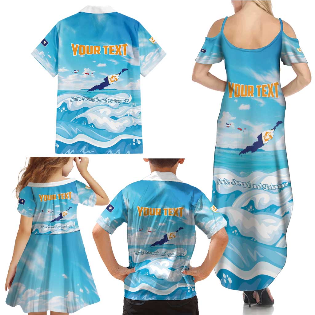 Personalized Anguilla Family Matching Summer Maxi Dress and Hawaiian Shirt Three Orange Gold Natural Dolphins - Wonder Print Shop