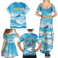 Personalized Anguilla Family Matching Summer Maxi Dress and Hawaiian Shirt Three Orange Gold Natural Dolphins - Wonder Print Shop