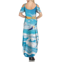 Personalized Anguilla Family Matching Summer Maxi Dress and Hawaiian Shirt Three Orange Gold Natural Dolphins - Wonder Print Shop