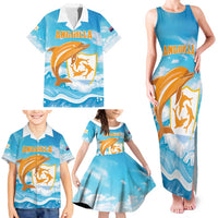 Personalized Anguilla Family Matching Tank Maxi Dress and Hawaiian Shirt Three Orange Gold Natural Dolphins - Wonder Print Shop