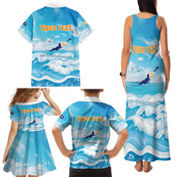 Personalized Anguilla Family Matching Tank Maxi Dress and Hawaiian Shirt Three Orange Gold Natural Dolphins - Wonder Print Shop