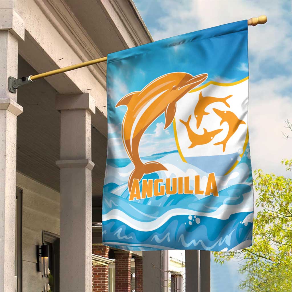 Anguilla Garden Flag Three Orange Gold Natural Dolphins - Wonder Print Shop