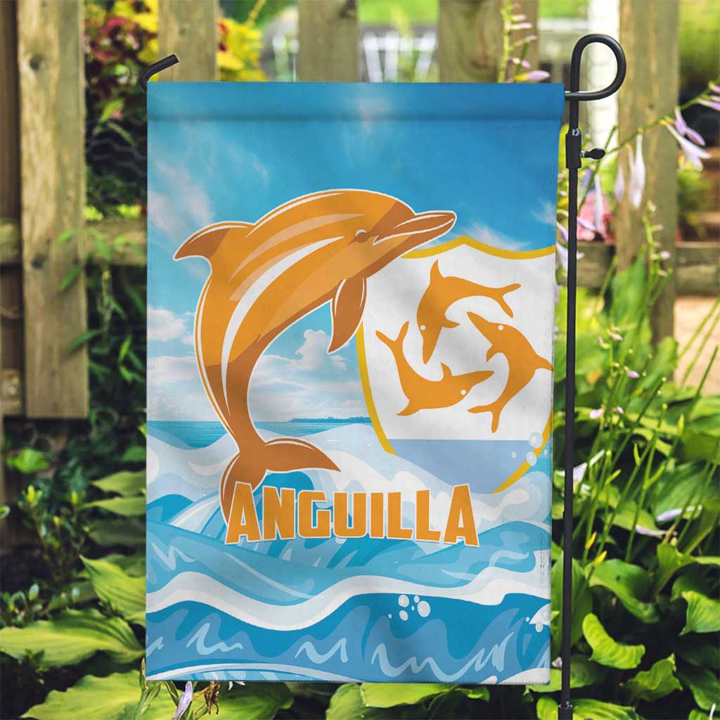 Anguilla Garden Flag Three Orange Gold Natural Dolphins - Wonder Print Shop