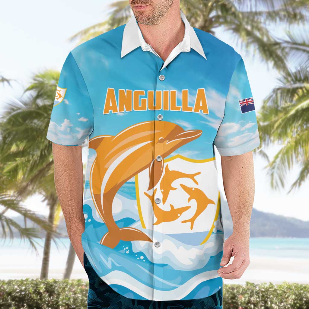 Personalized Anguilla Hawaiian Shirt Three Orange Gold Natural Dolphins - Wonder Print Shop