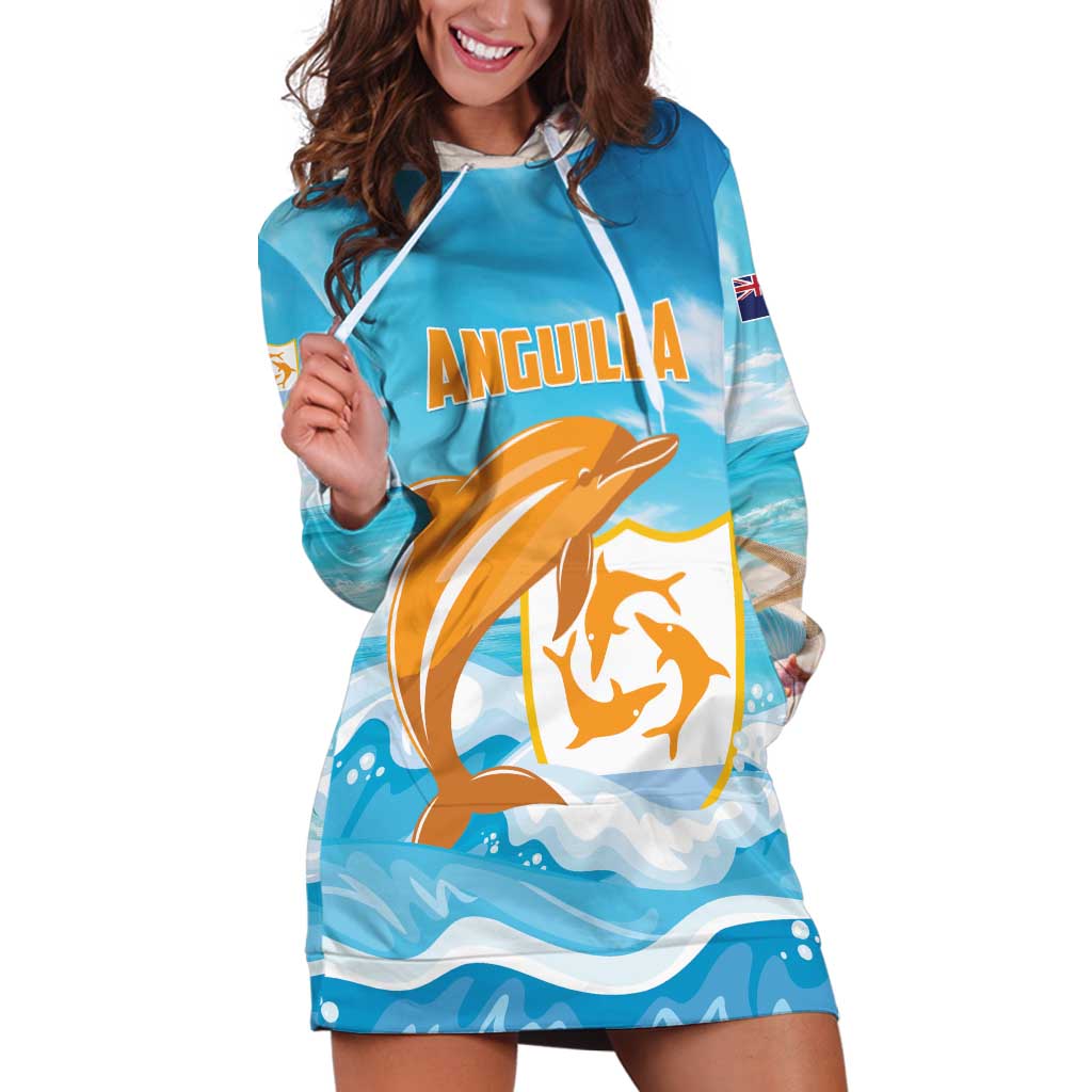 Personalized Anguilla Hoodie Dress Three Orange Gold Natural Dolphins - Wonder Print Shop
