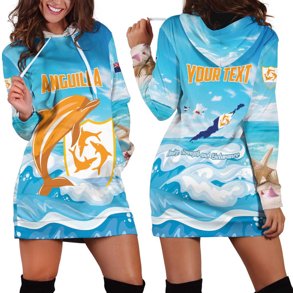 Personalized Anguilla Hoodie Dress Three Orange Gold Natural Dolphins - Wonder Print Shop