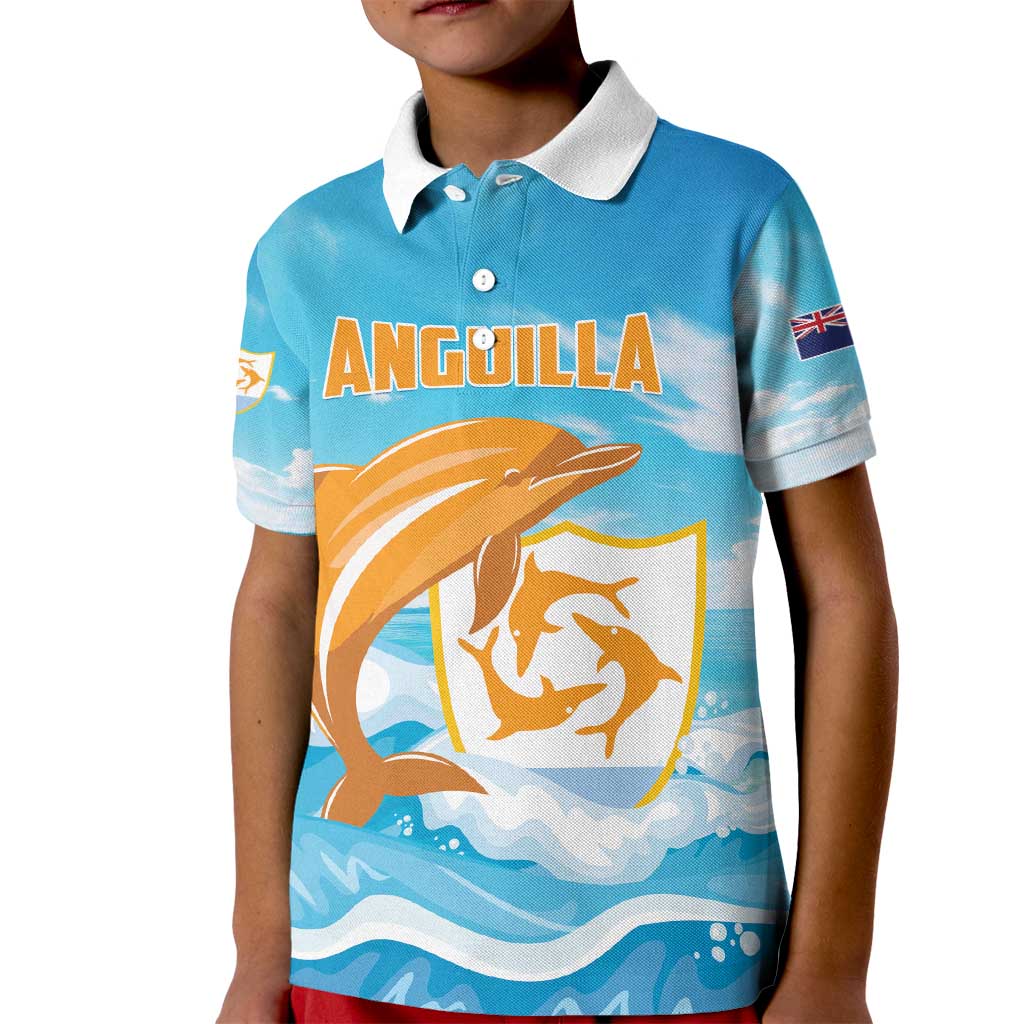 Personalized Anguilla Kid Polo Shirt Three Orange Gold Natural Dolphins - Wonder Print Shop