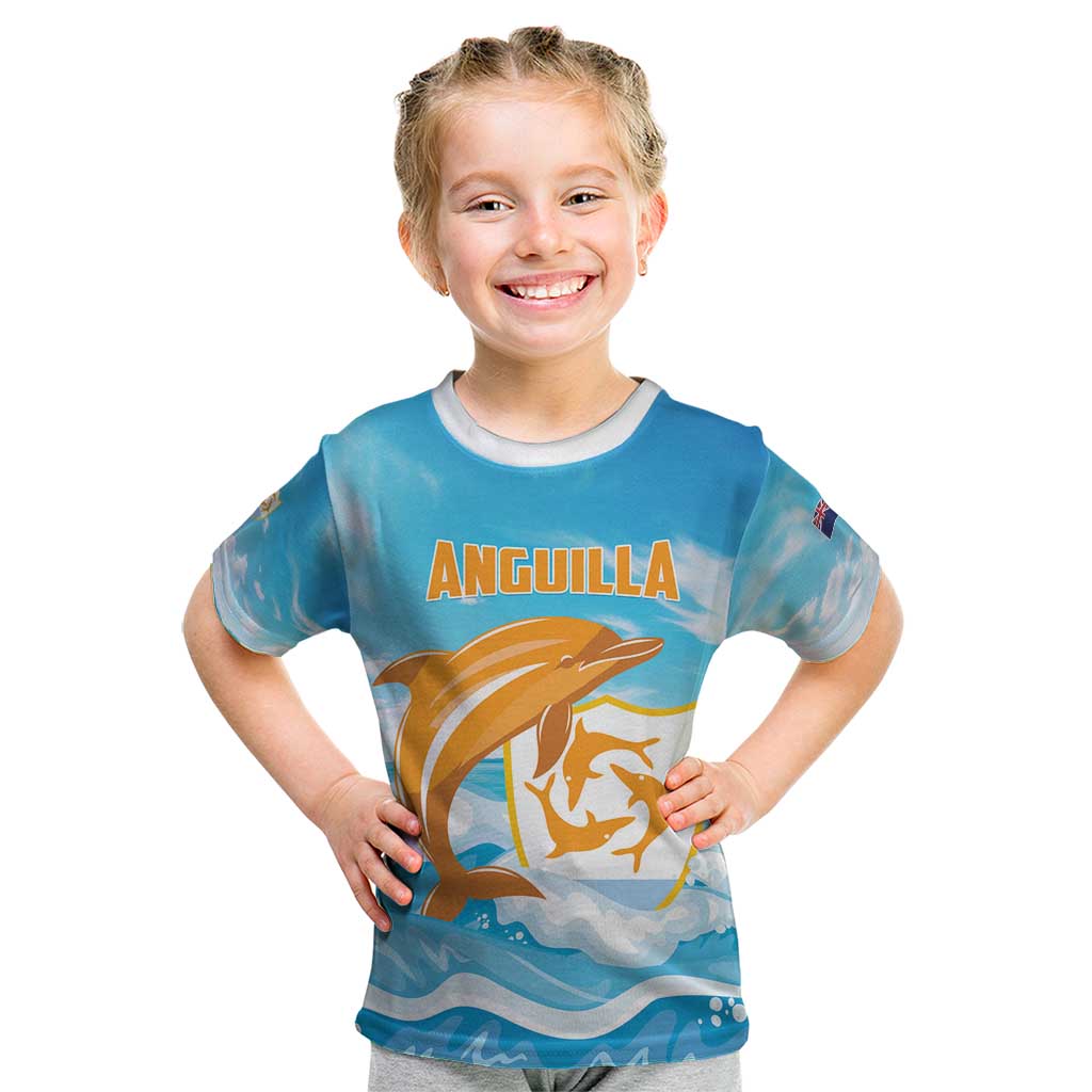 Personalized Anguilla Kid T Shirt Three Orange Gold Natural Dolphins - Wonder Print Shop