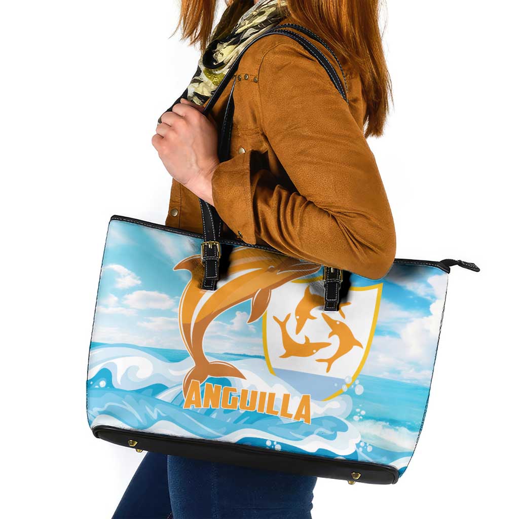 Anguilla Leather Tote Bag Three Orange Gold Natural Dolphins