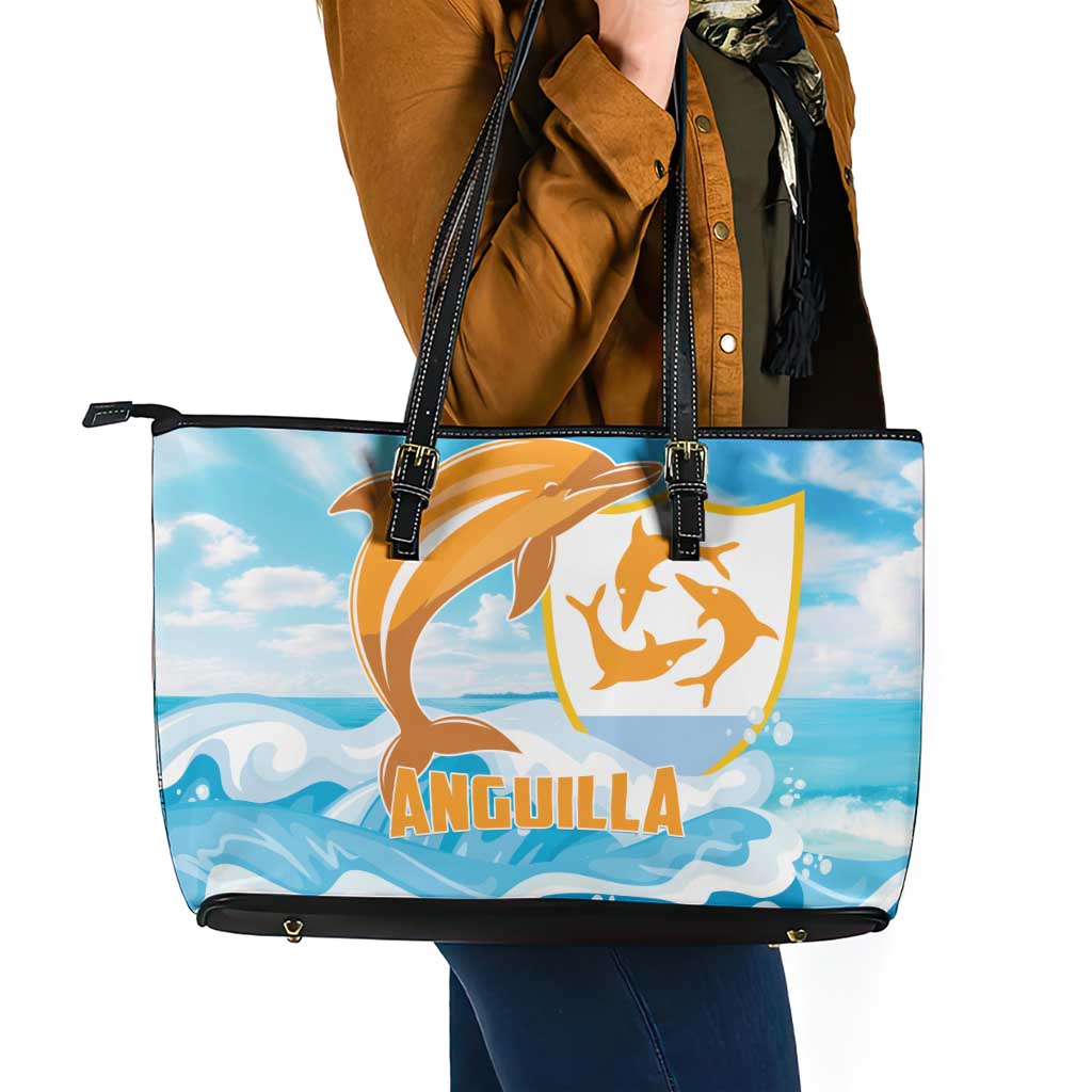 Anguilla Leather Tote Bag Three Orange Gold Natural Dolphins