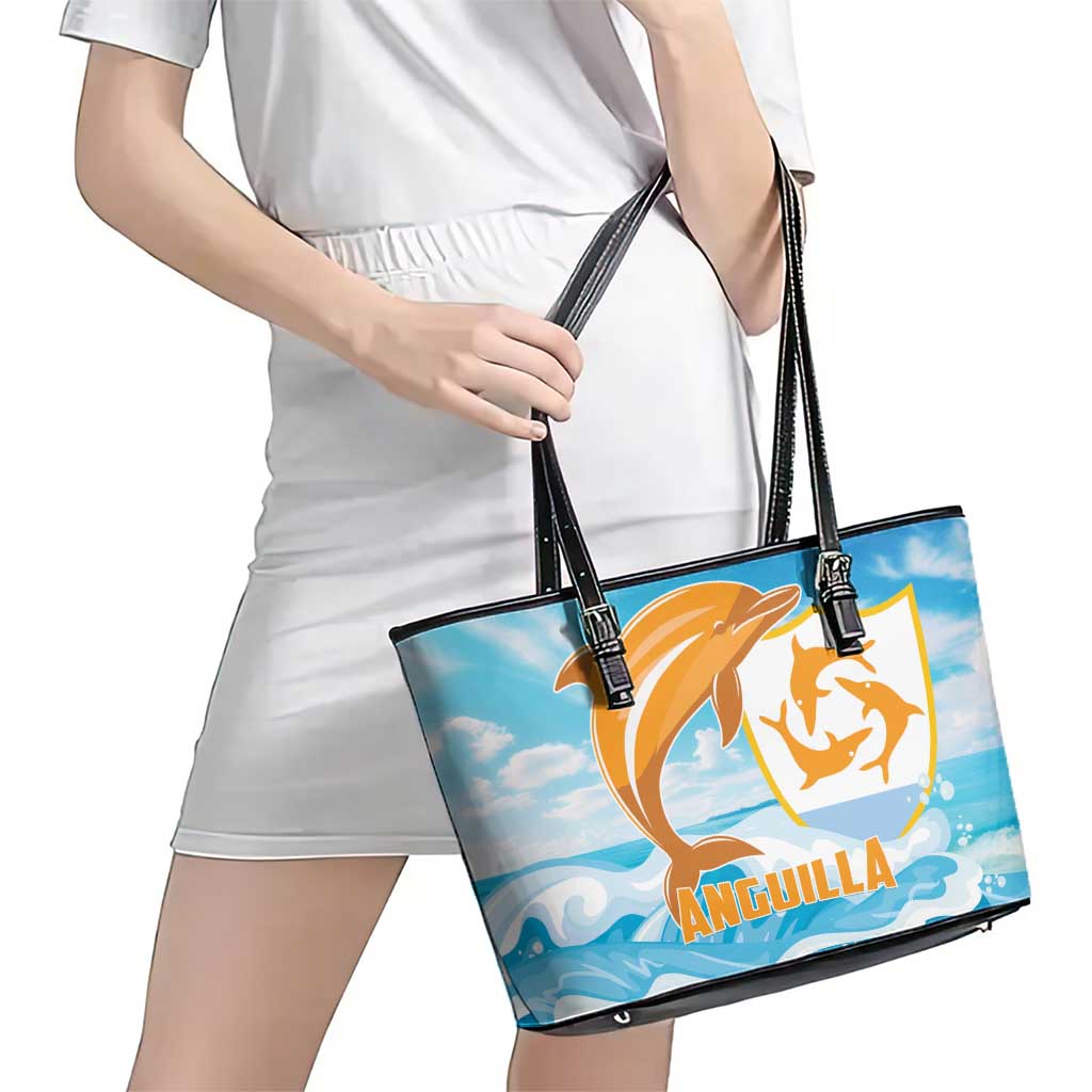 Anguilla Leather Tote Bag Three Orange Gold Natural Dolphins