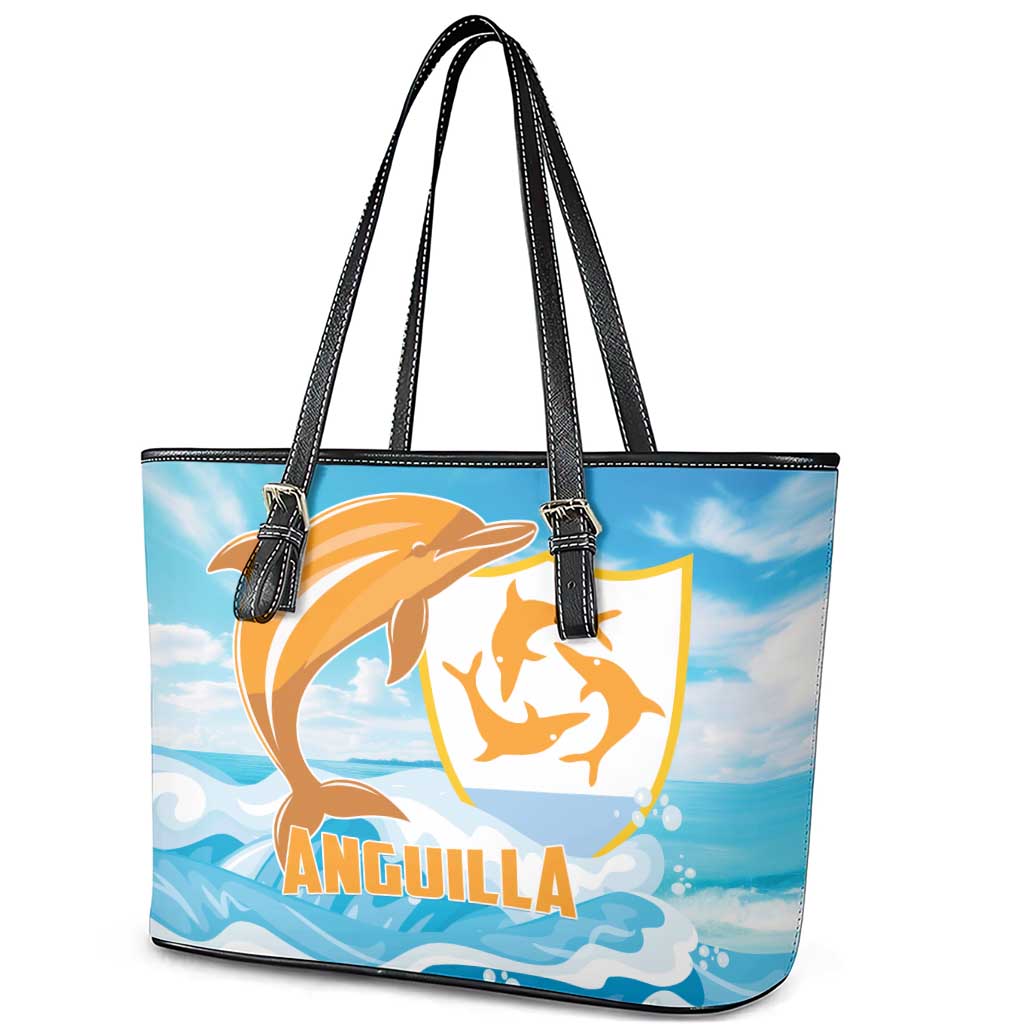 Anguilla Leather Tote Bag Three Orange Gold Natural Dolphins