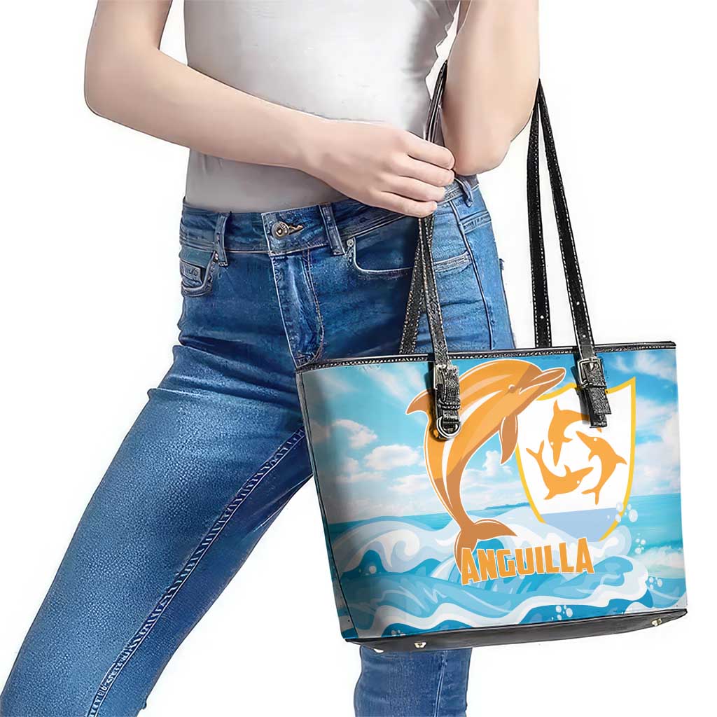 Anguilla Leather Tote Bag Three Orange Gold Natural Dolphins