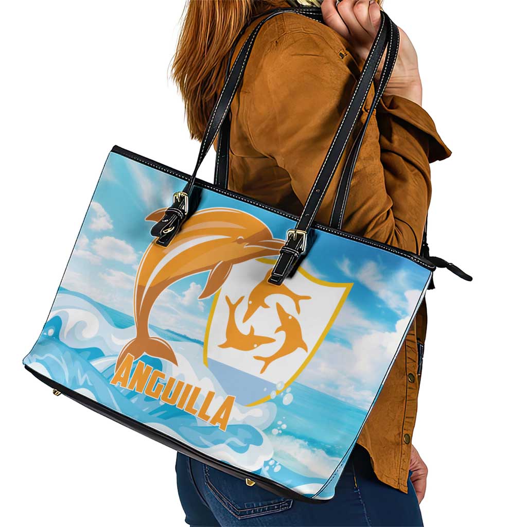 Anguilla Leather Tote Bag Three Orange Gold Natural Dolphins