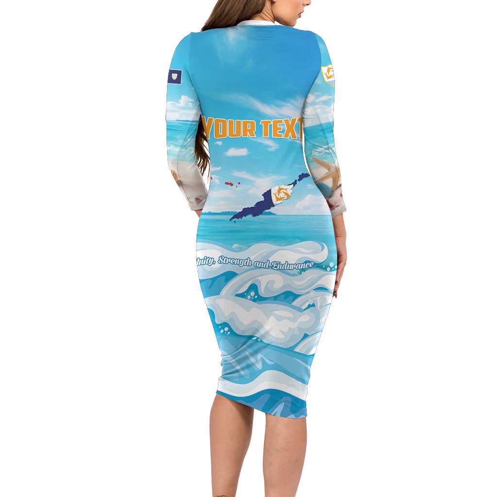 Personalized Anguilla Long Sleeve Bodycon Dress Three Orange Gold Natural Dolphins - Wonder Print Shop