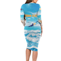 Personalized Anguilla Long Sleeve Bodycon Dress Three Orange Gold Natural Dolphins - Wonder Print Shop