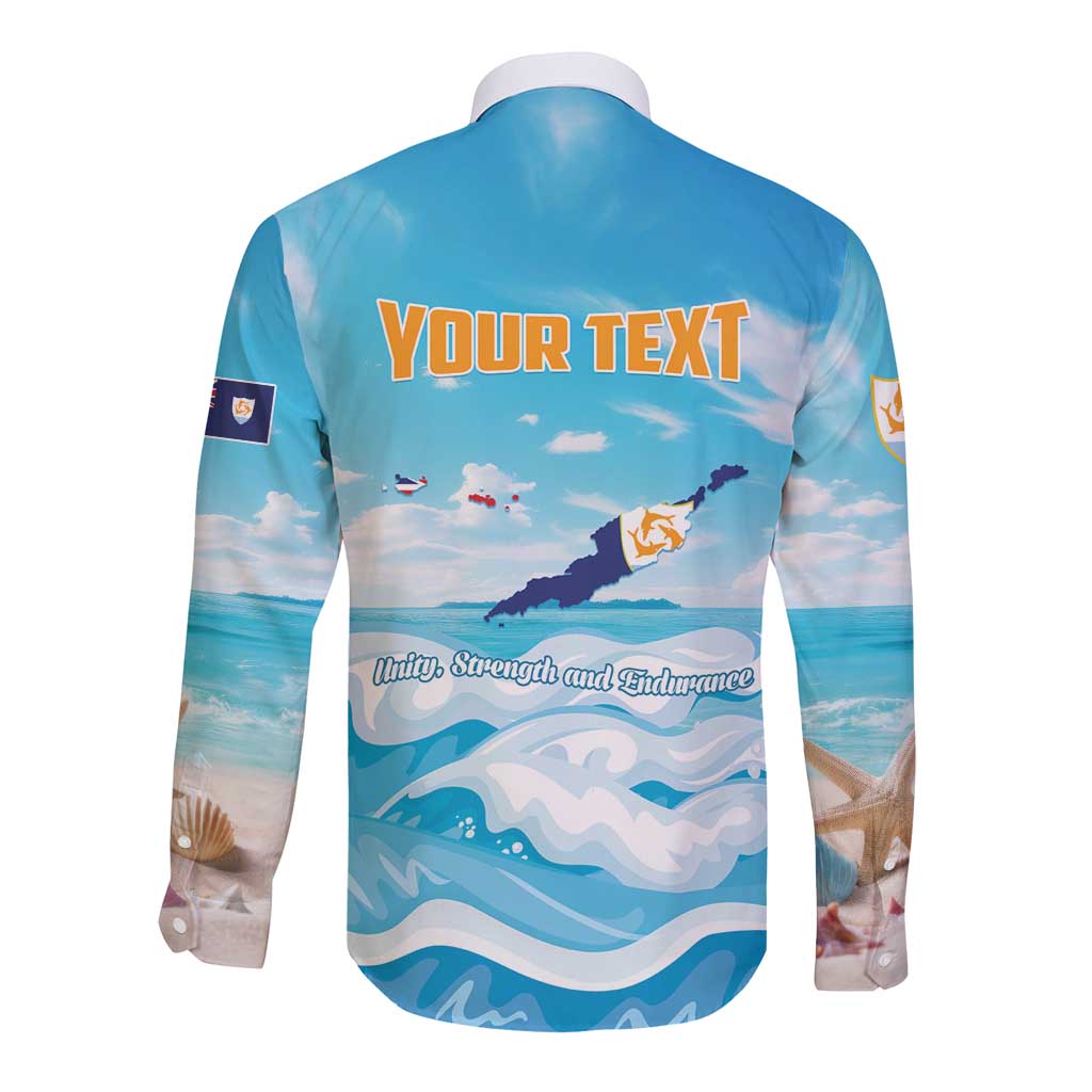 Personalized Anguilla Long Sleeve Button Shirt Three Orange Gold Natural Dolphins