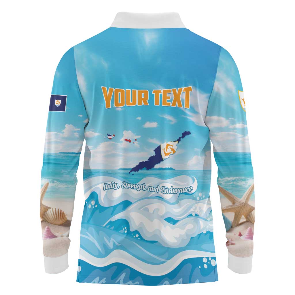 Personalized Anguilla Long Sleeve Polo Shirt Three Orange Gold Natural Dolphins - Wonder Print Shop