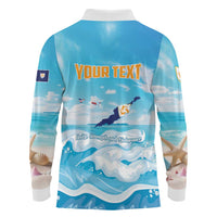 Personalized Anguilla Long Sleeve Polo Shirt Three Orange Gold Natural Dolphins - Wonder Print Shop