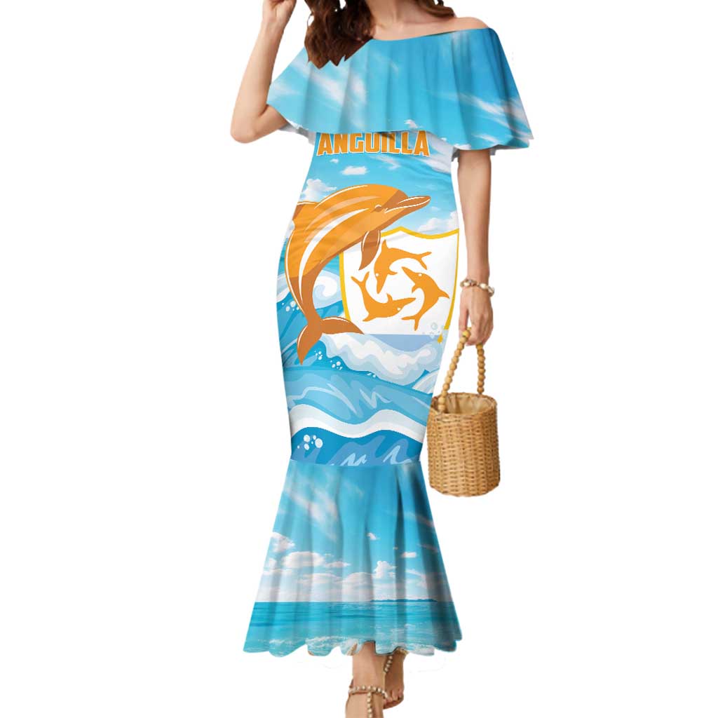 Personalized Anguilla Mermaid Dress Three Orange Gold Natural Dolphins - Wonder Print Shop