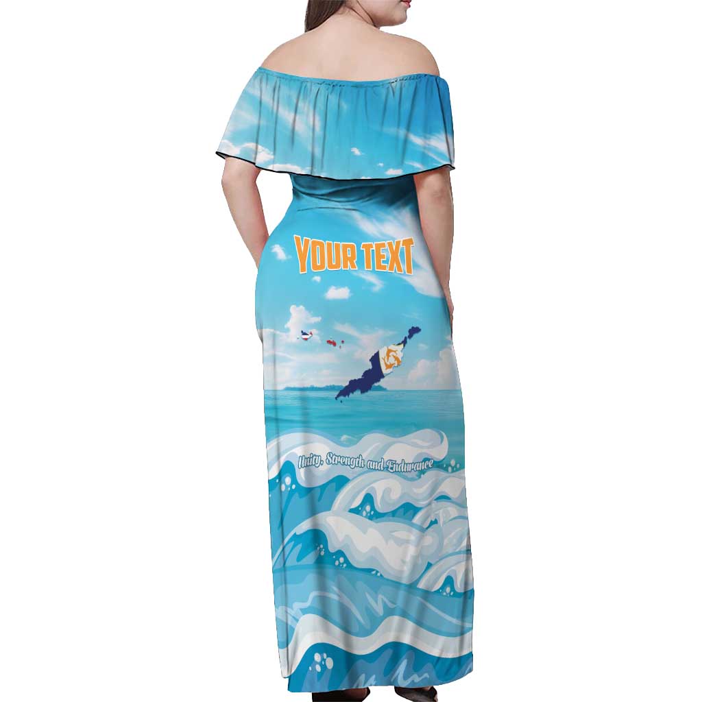 Personalized Anguilla Off Shoulder Maxi Dress Three Orange Gold Natural Dolphins - Wonder Print Shop