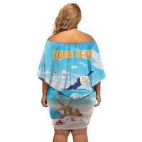 Personalized Anguilla Off Shoulder Short Dress Three Orange Gold Natural Dolphins - Wonder Print Shop