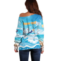 Personalized Anguilla Off Shoulder Sweater Three Orange Gold Natural Dolphins - Wonder Print Shop