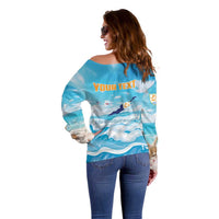 Personalized Anguilla Off Shoulder Sweater Three Orange Gold Natural Dolphins - Wonder Print Shop