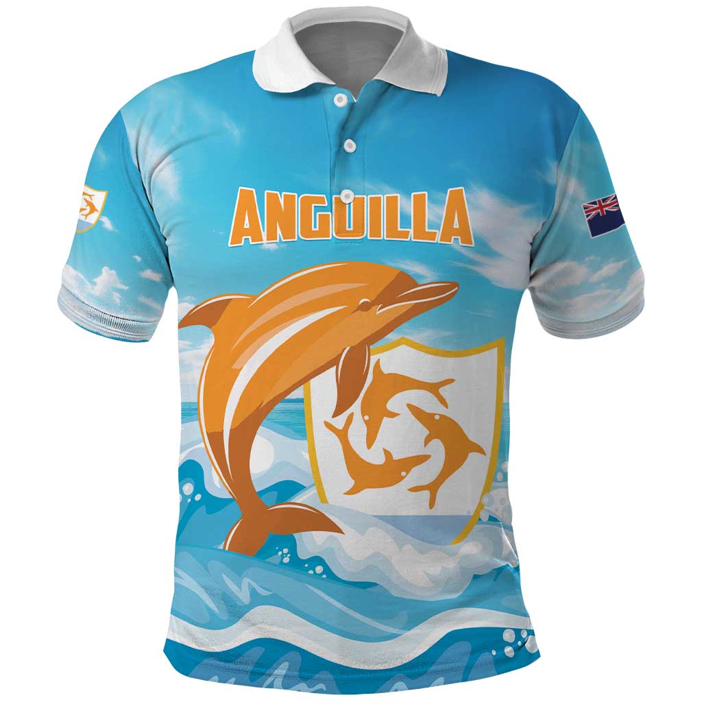 Personalized Anguilla Polo Shirt Three Orange Gold Natural Dolphins - Wonder Print Shop