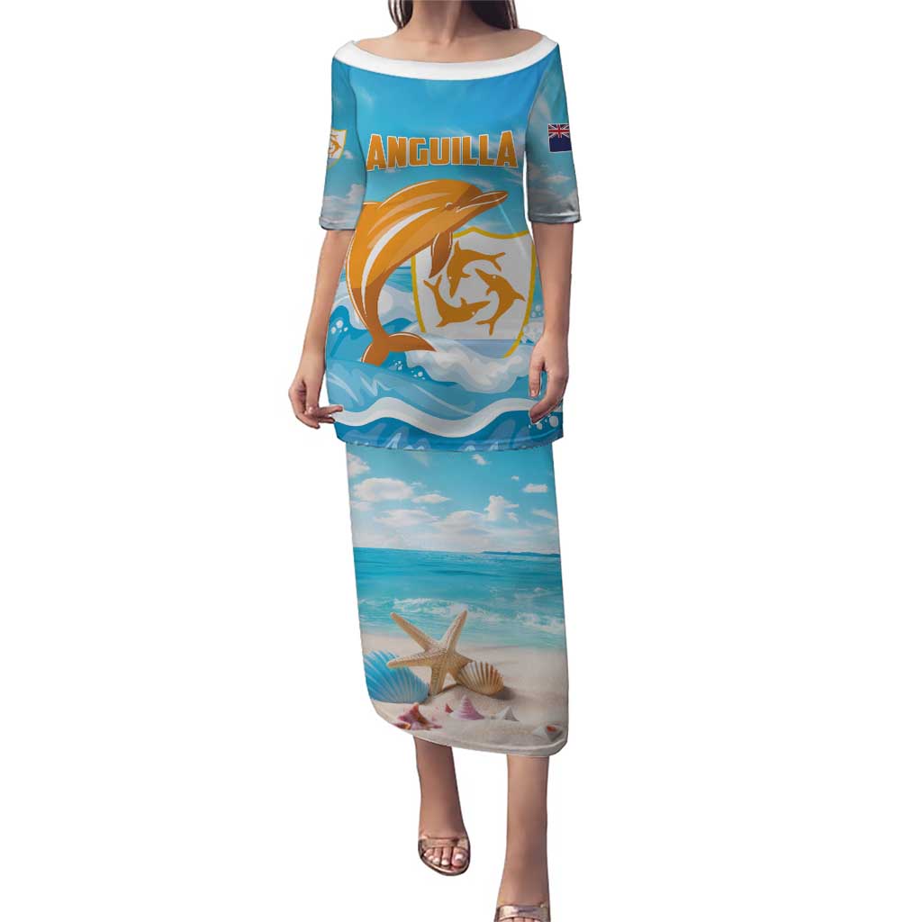 Personalized Anguilla Puletasi Three Orange Gold Natural Dolphins - Wonder Print Shop