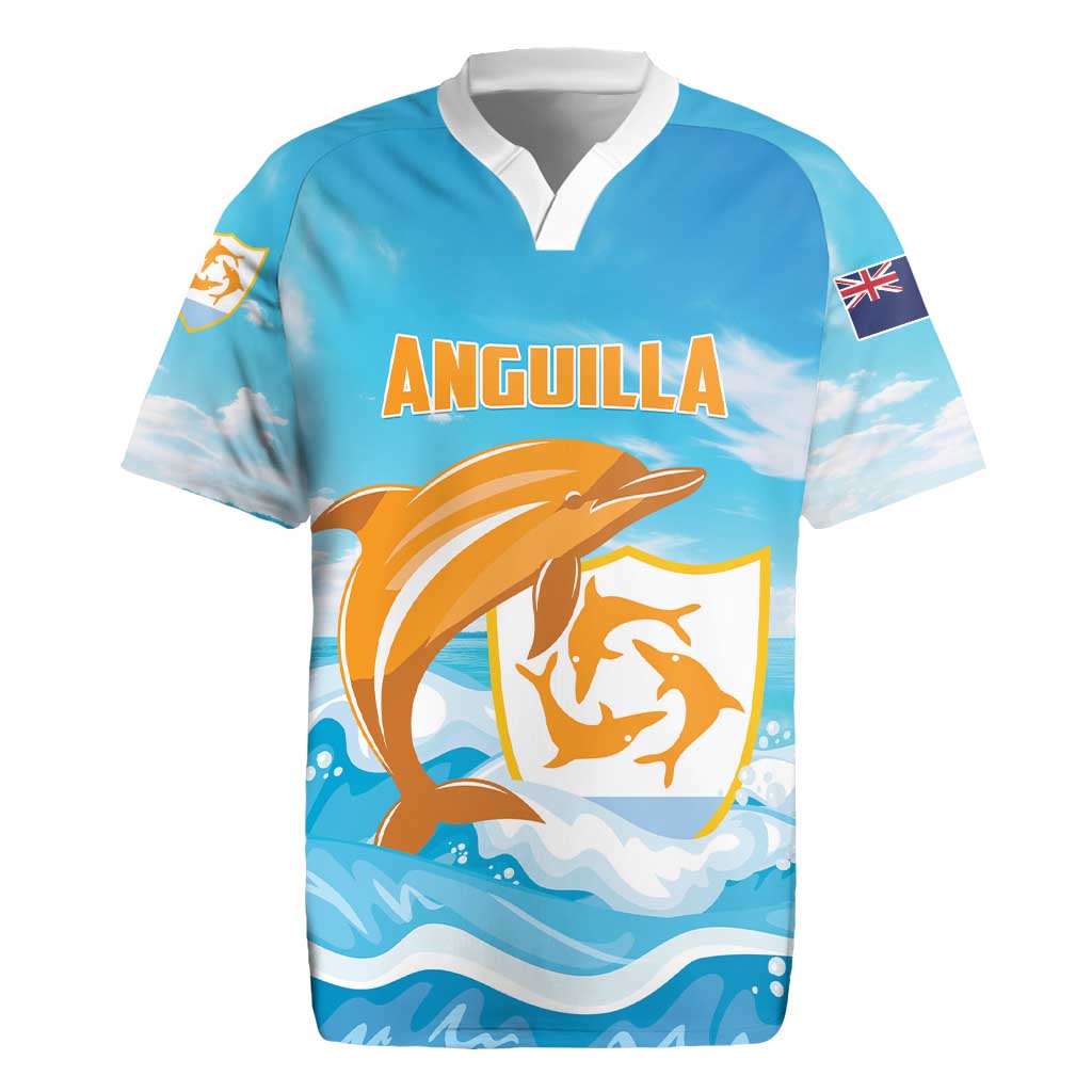 Personalized Anguilla Rugby Jersey Three Orange Gold Natural Dolphins - Wonder Print Shop