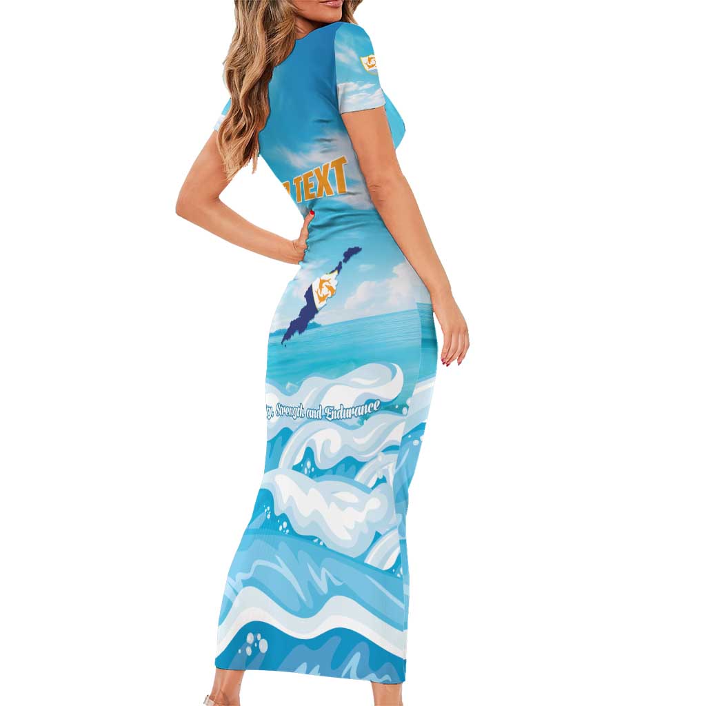 Personalized Anguilla Short Sleeve Bodycon Dress Three Orange Gold Natural Dolphins - Wonder Print Shop