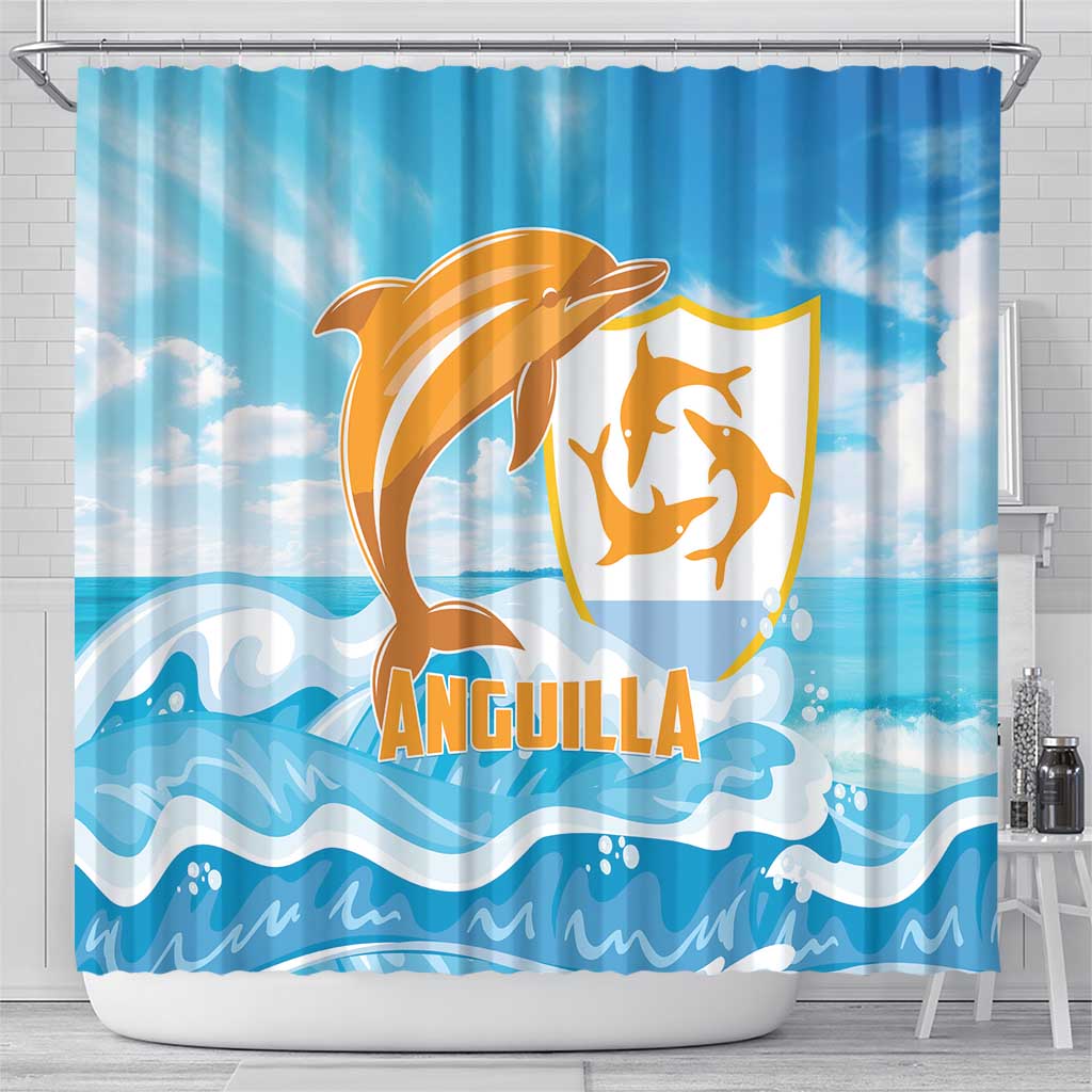 Anguilla Shower Curtain Three Orange Gold Natural Dolphins - Wonder Print Shop