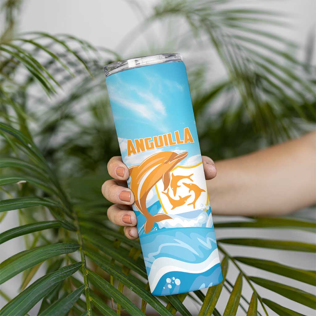 Personalized Anguilla Skinny Tumbler Three Orange Gold Natural Dolphins - Wonder Print Shop