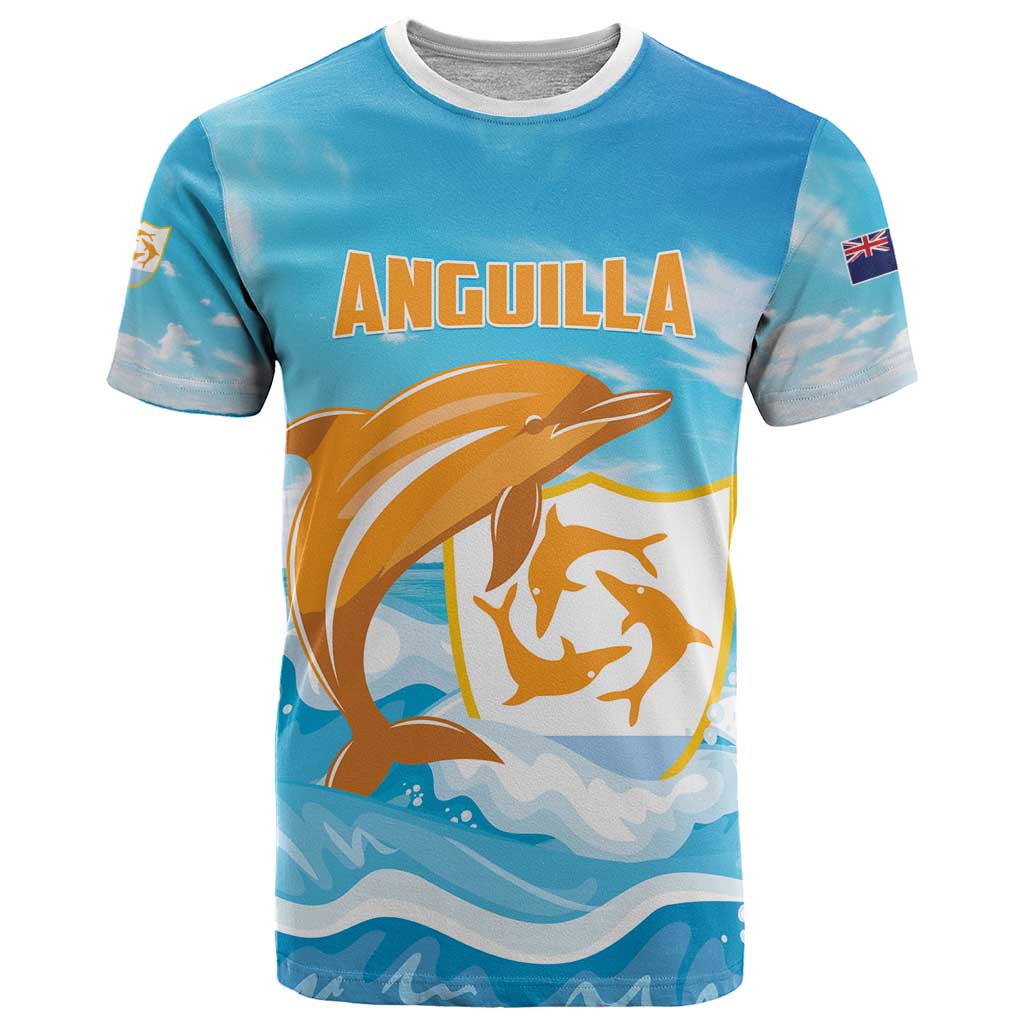 Personalized Anguilla T Shirt Three Orange Gold Natural Dolphins - Wonder Print Shop
