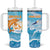 Personalized Anguilla Tumbler With Handle Three Orange Gold Natural Dolphins - Wonder Print Shop