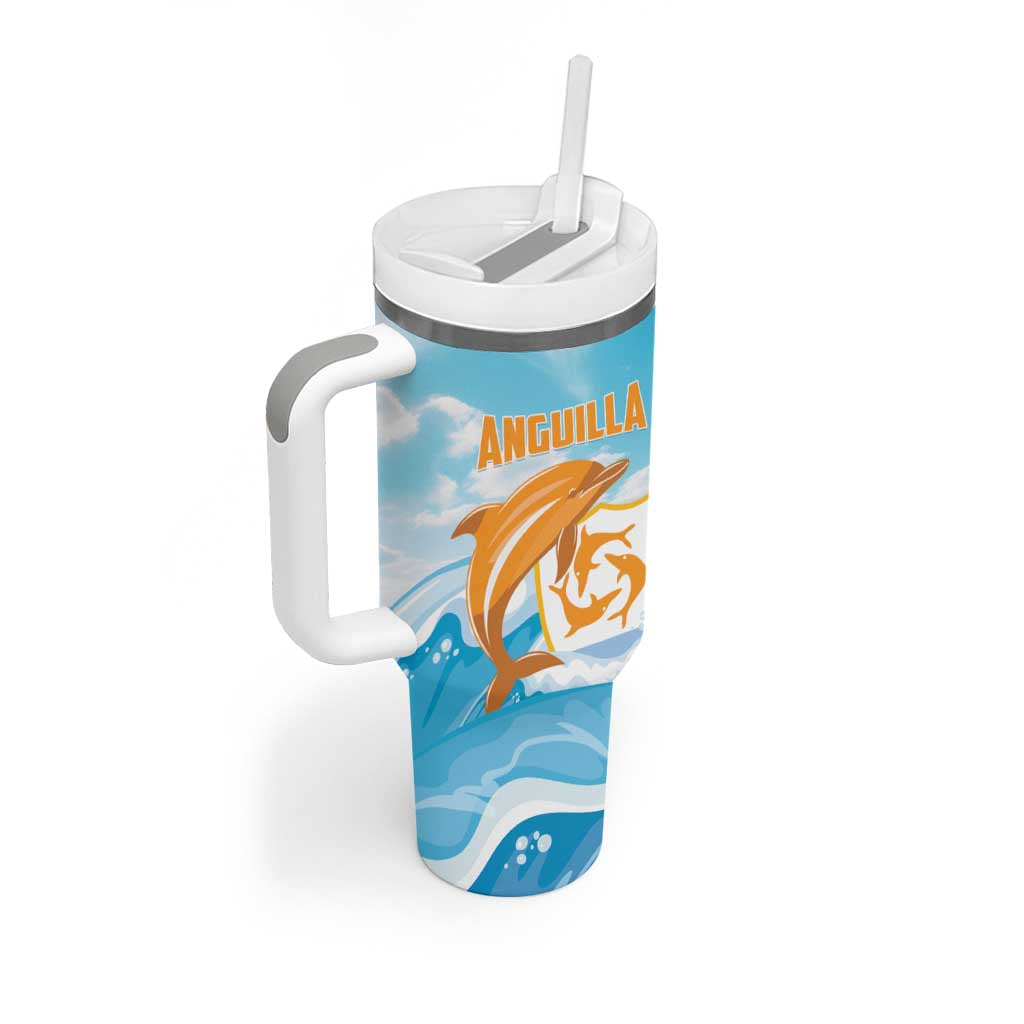 Personalized Anguilla Tumbler With Handle Three Orange Gold Natural Dolphins - Wonder Print Shop